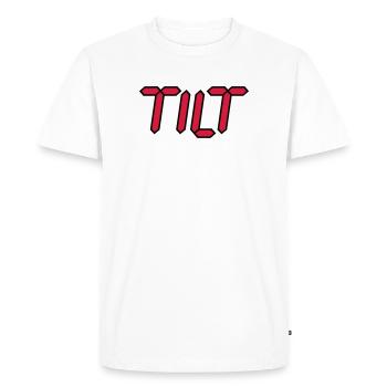 Tilt | durch drehen | durchgeknallt - Men's Premium Organic T-Shirt - white - Front - Nico (187cm)