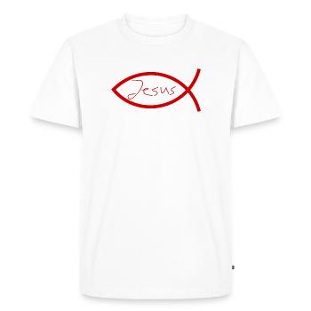 Jésus poisson Ichthys poisson poisson poisson - T-shirt Premium bio Homme - blanc - Devant - Nico (187cm)