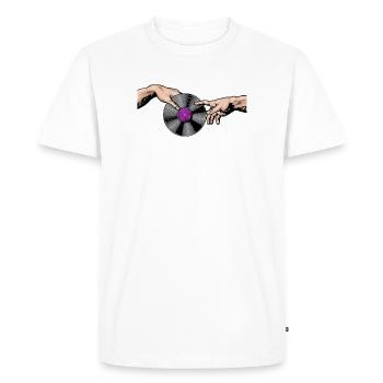 Mains touchant l’art d’un disque vinyle - T-shirt Premium bio Homme - blanc - Devant - Nico (187cm)
