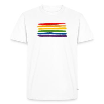 Rainbow Stripes LGBTQIA+- - Men's Premium Organic T-Shirt - white - Front - Nico (187cm)