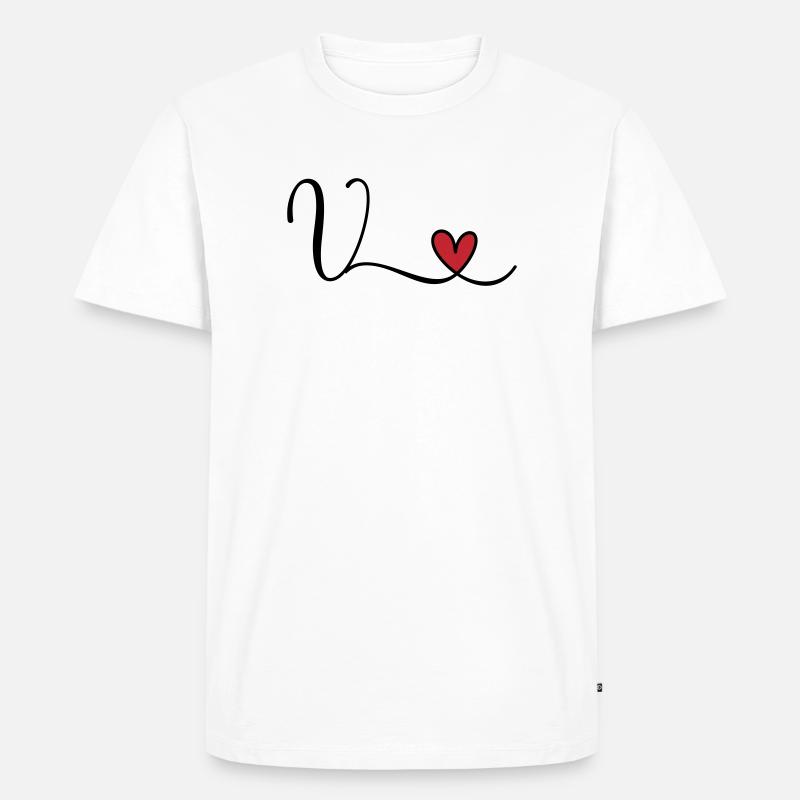 Buchstabe V Monogramm Initiale Herz - Männer Premium Bio T-Shirt - Weiß