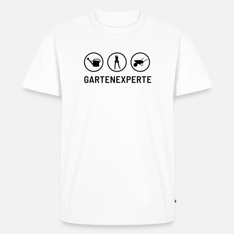 Gartenexperte: Gießkanne, Heckeschere, Schubkarre - Männer Premium Bio T-Shirt - Weiß