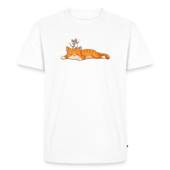 Sleeping cat with cheerful mouse - Men's Premium Organic T-Shirt - white - Front - Nico (187cm)