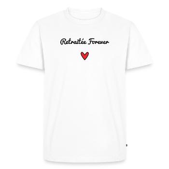 RETRAITEE. RETRAITE. BONNE RETRAITE. ANNIVERSAIRE. - T-shirt Premium bio Homme - blanc - Devant - Nico (187cm)