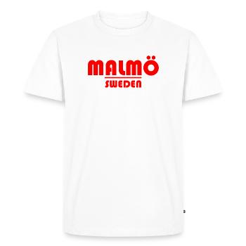 Logo rouge puissant de Malmö Suède - T-shirt Premium bio Homme - blanc - Devant - Nico (187cm)