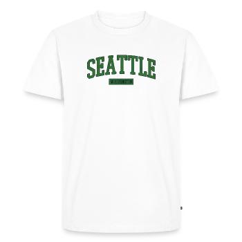 Seattle Washington USA - Men's Premium Organic T-Shirt - white - Front - Nico (187cm)