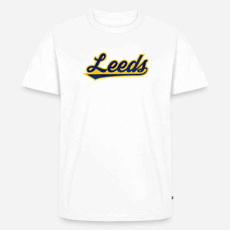 Leeds Script Logo Blau Gelb - Männer Premium Bio T-Shirt - Weiß