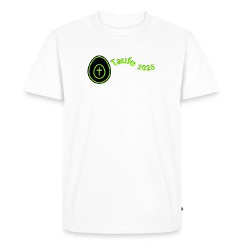 Baptême 2025 Croix dans l’oeuf paysage vert clair - T-shirt Premium bio Homme - blanc - Devant - Nico (187cm)
