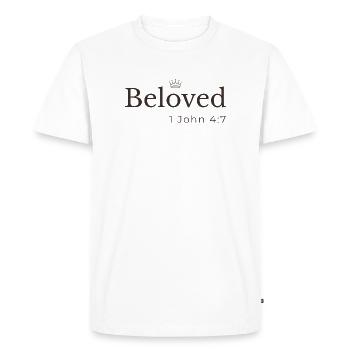 Christian bien-aimé | 1 Jean 4:7 | Conception de la couronne - T-shirt Premium bio Homme - blanc - Devant - Nico (187cm)