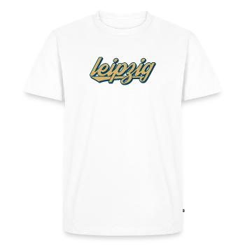 Leipzig Retro Script – Vintage City Logo - Men's Premium Organic T-Shirt - white - Front - Nico (187cm)