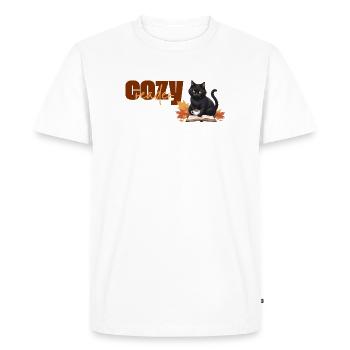 Cozy reader - Autumnal cat reading theme - Men's Premium Organic T-Shirt - white - Front - Nico (187cm)