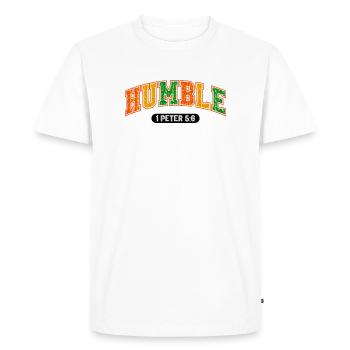The message of humility 1Peter 5:6 - Men's Premium Organic T-Shirt - white - Front - Nico (187cm)