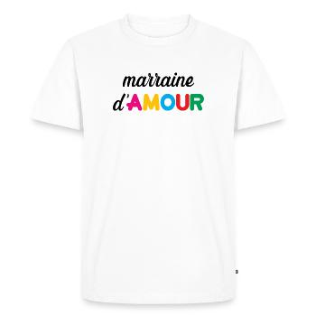 Marraine d'Amour - Famille - Baptême - T-shirt Premium bio Homme - blanc - Devant - Nico (187cm)