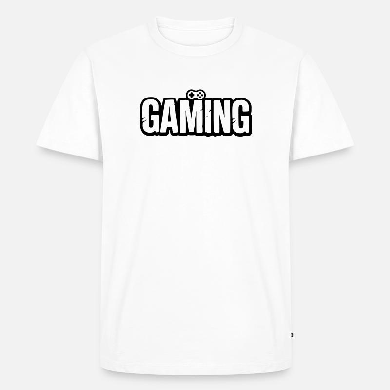 Gaming_Schrift_mit_Conroller - Männer Premium Bio T-Shirt - Weiß