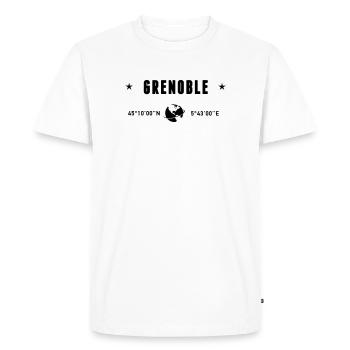 Grenoble France Coordonnées Gps Globe - T-shirt Premium bio Homme - blanc - Devant - Nico (187cm)