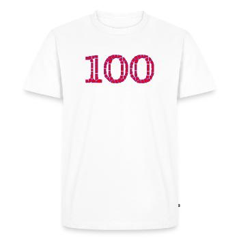 100. 100 ANS. 100e ANNIVERSAIRE. ANNIVERSAIRE 100 - T-shirt Premium bio Homme - blanc - Devant - Nico (187cm)