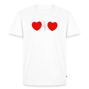 Ligne de vie Heartbeat Two Hearts – T-shirt rouge romantique - T-shirt Premium bio Homme - blanc - Devant - Nico (187cm)