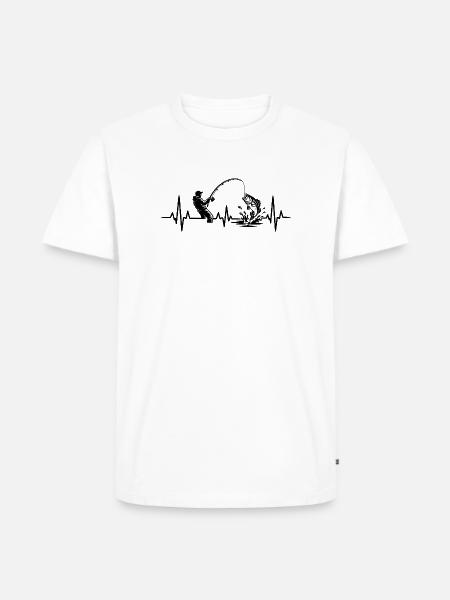 Angeln Herzschlag EKG Angler Silhouette - Männer Premium Bio T-Shirt - Weiß