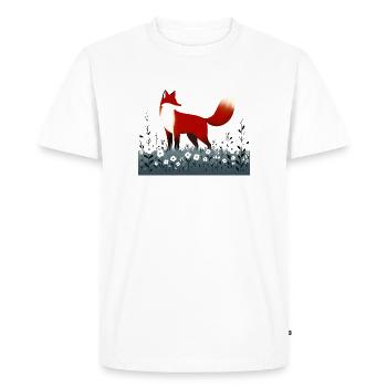 Renard dans une prairie fleurie - T-shirt Premium bio Homme - blanc - Devant - Nico (187cm)