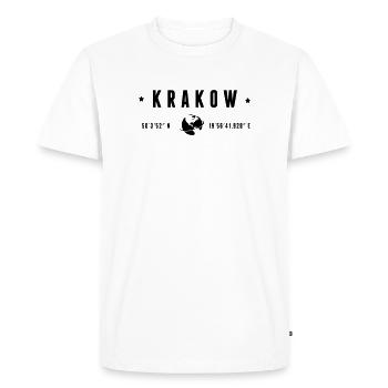 Krakow Coordonnées GPS Globe Typographie Moderne - T-shirt Premium bio Homme - blanc - Devant - Nico (187cm)