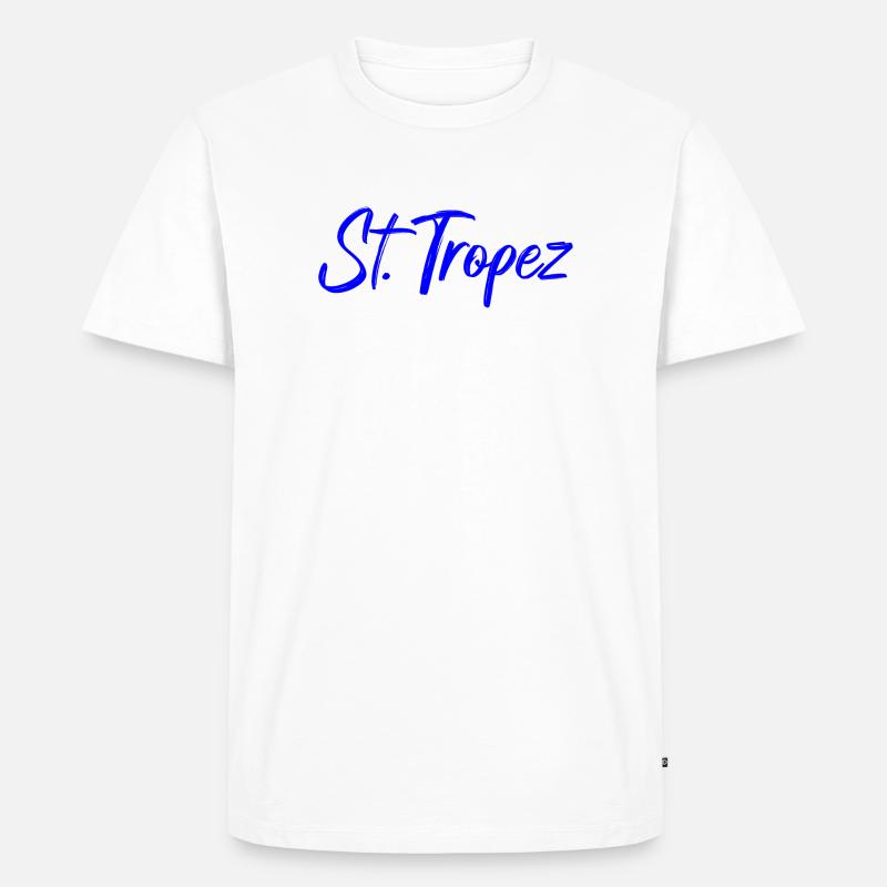 St Tropez Küstenflair Blau Script - Männer Premium Bio T-Shirt - Weiß