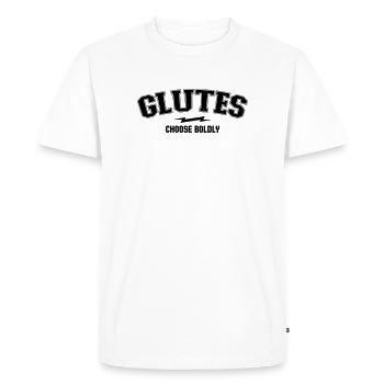 Varsity Arch - Glutes Dept - Men's Premium Organic T-Shirt - white - Front - Nico (187cm)