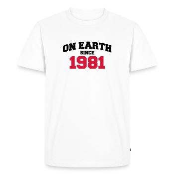 (uk) on earth 1981 - Men's Premium Organic T-Shirt - white - Front - Nico (187cm)
