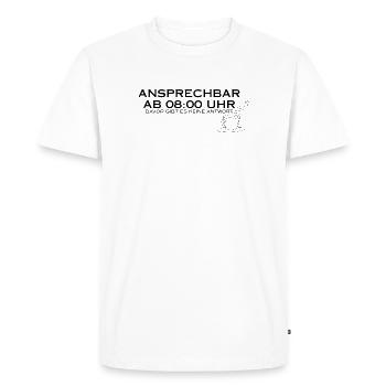 Disponible à partir de 08h00. - T-shirt Premium bio Homme - blanc - Devant - Nico (187cm)