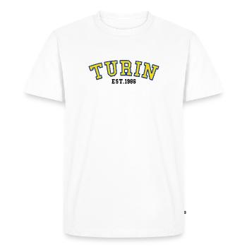 Turin Est. 1986 - Men's Premium Organic T-Shirt - white - Front - Nico (187cm)