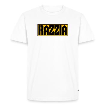RAZZIA Typographe Contrast Jaune Noir - T-shirt Premium bio Homme - blanc - Devant - Nico (187cm)