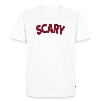 Scary Red Bold Lettering - Men's Premium Organic T-Shirt - white - Front - Nico (187cm)