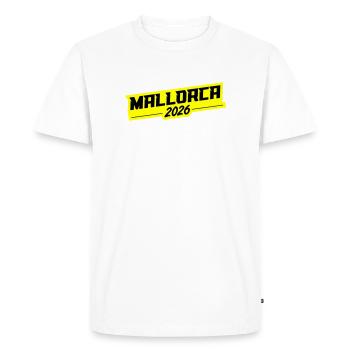 Majorque 2026 - T-shirt Premium bio Homme - blanc - Devant - Nico (187cm)