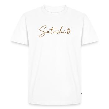 Satoshi Bitcoin Lettering Design Or - T-shirt Premium bio Homme - blanc - Devant - Nico (187cm)