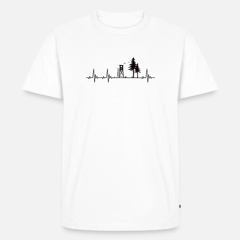 Jäger Herzschlag mit Hochsitz im Wald - Männer Premium Bio T-Shirt - Weiß