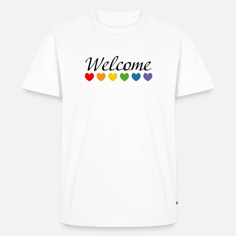 Regenbogenherzchen Welcome schwarz - Männer Premium Bio T-Shirt - Weiß