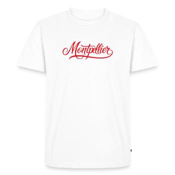 Silhouette du paysage urbain de Montpellier - T-shirt Premium bio Homme - blanc - Devant - Nico (187cm)