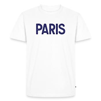 Paris Bleu nuit Typographie Géométrique - T-shirt Premium bio Homme - blanc - Devant - Nico (187cm)