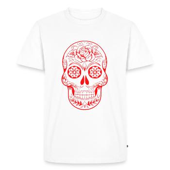 crâne rouge, orné de fleurs - T-shirt Premium bio Homme - blanc - Devant - Nico (187cm)