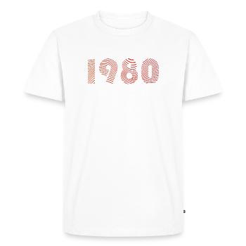 Typographie rétro à rayures des années 1980 - T-shirt Premium bio Homme - blanc - Devant - Nico (187cm)