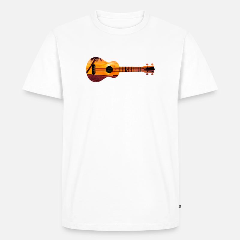Hawaiian Ukulele Uke Beach Sunset - Männer Premium Bio T-Shirt - Weiß
