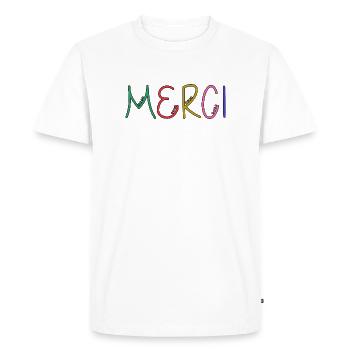 THANK YOU. THANKS. THANK YOU. ANNIVERSARY. BIRTH. - Men's Premium Organic T-Shirt - white - Front - Nico (187cm)