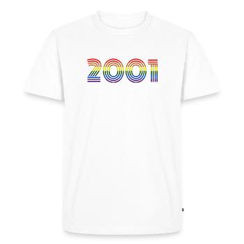 Design rétro arc-en-ciel 2001 - T-shirt Premium bio Homme - blanc - Devant - Nico (187cm)