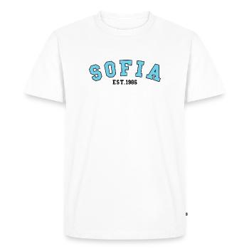 Sofia fondée en 1986 - T-shirt Premium bio Homme - blanc - Devant - Nico (187cm)