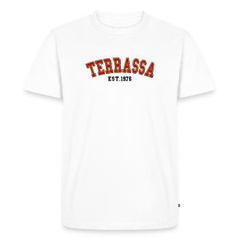 Terrassa Est. 1976 - Men's Premium Organic T-Shirt - white - Front - Nico (187cm)