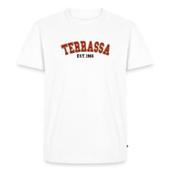Terrassa Est. 1966 - Men's Premium Organic T-Shirt - white - Front - Nico (187cm)
