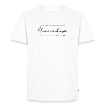 🙏Fait pour adorer - T-shirt chrétien Psaume 95:1 - T-shirt Premium bio Homme - blanc - Devant - Nico (187cm)