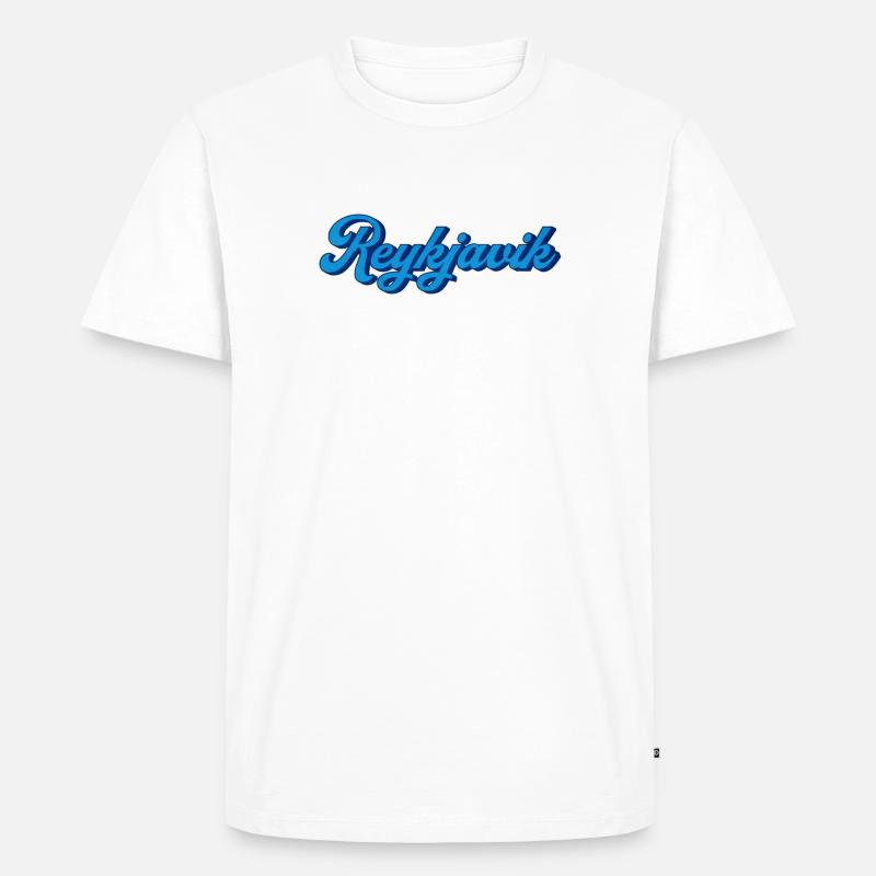 Reykjavik Blau Script Logo - Männer Premium Bio T-Shirt - Weiß