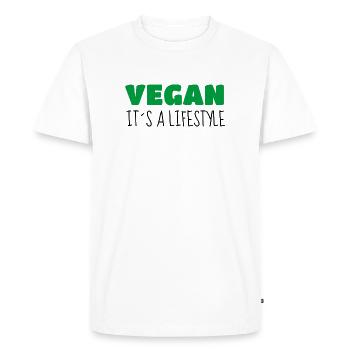 VÉGÉTALIEN - C’EST UN MODE DE VIE - VEGANER - T-shirt Premium bio Homme - blanc - Devant - Nico (187cm)