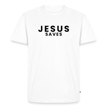 Jesus saves - christian design - Men's Premium Organic T-Shirt - white - Front - Nico (187cm)