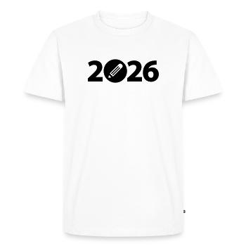 Écrivain 2026, Étudiant 2026, Étudiant 2026 - T-shirt Premium bio Homme - blanc - Devant - Nico (187cm)